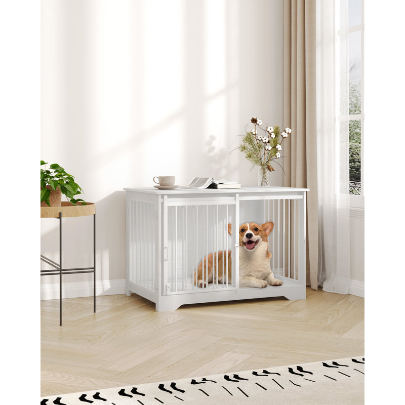 Dog Crate Furniture, Double Door Wooden Dog Crate with Barn Door, Indoor Kennel, End Side Table Animal Crates for Small Medium Large Dogs, Anti-Chew Anti-Escape