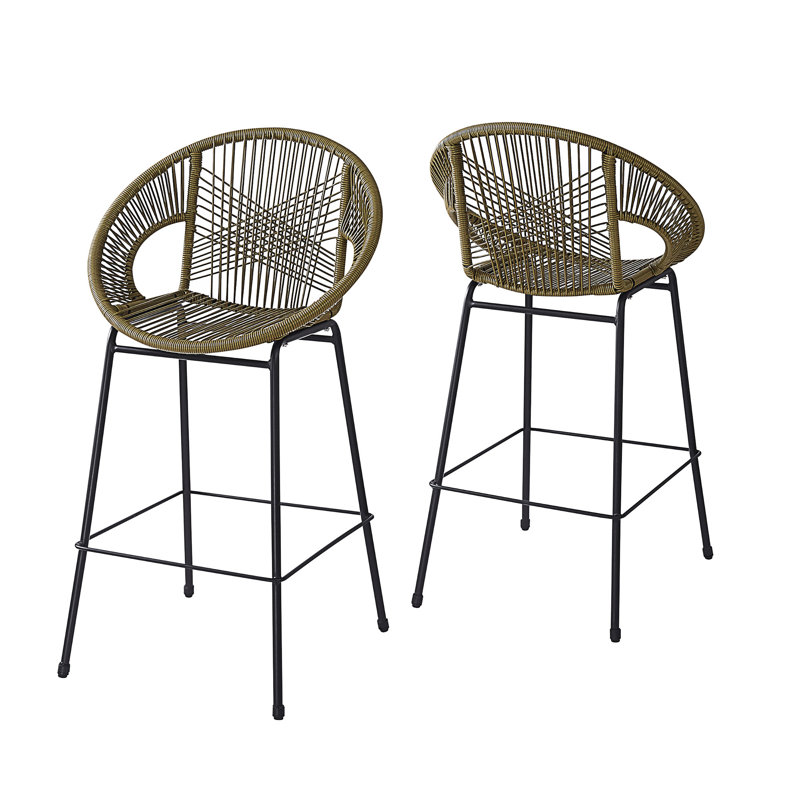 Ferrara Outdoor Patio Faux Wicker Barstool, Set Of 2, Green