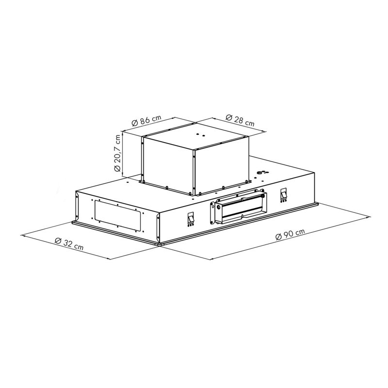 High Line Ductless Under Cabinet Cooker Hood, H40.5 x W97.5 x D38.5 cm