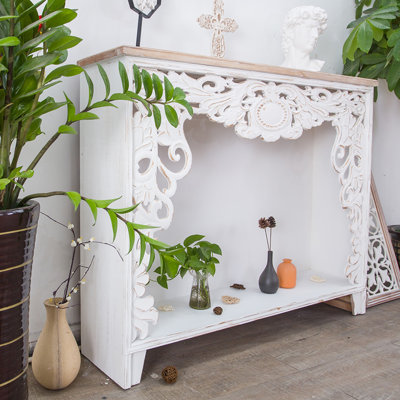 Foyer autoportant en bois massif blanc et blanc Burlywood