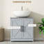 Armoire de rangement à piédestal, lavabo de salle de bain avec 2 portes de grange et tablette réglable (sans lavabo)-130604175