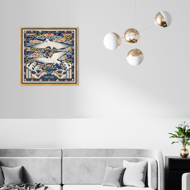 Insigne de la dynastie Joseon - peinture sur toile, H 20 po x l 20 po, Toile avec cadre doré