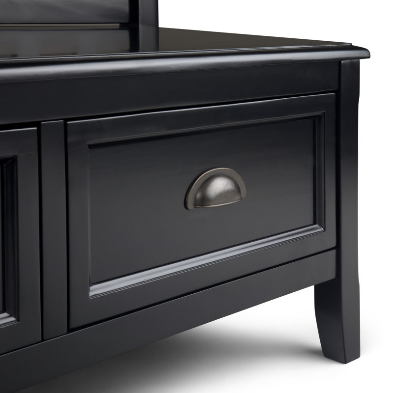 Black Solid Wood Entryway Bench with Storage Drawers