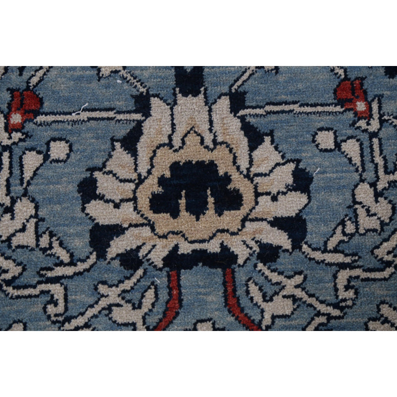 Tapis beige / ivoire / bleu en laine noué à la main de conception unique 9 pi x 11 pi 9 po