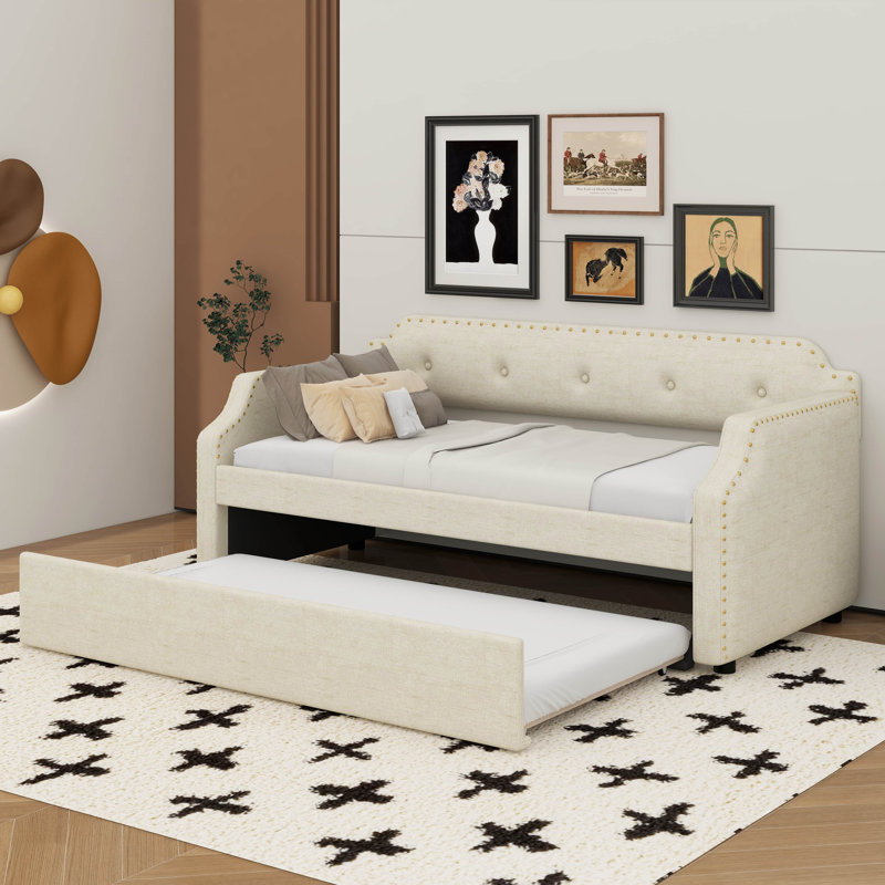 Lit de jour simple rembourré avec couchette, Beige