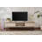 Modern TV Stand with Iron Legs, 70.9 x 19.7 x 15.7 inches | 100% Melamine Coated Particle Board, 0.7 inches Thick | 2 Drawers with Telescopic Rails, Multiple Shelves, Elegant Travertine & Black Finish, Industrial Design-108051013