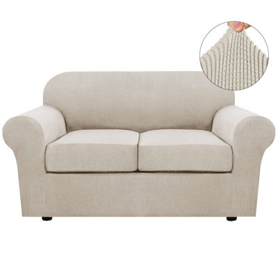 Machine Washable 3 Piece Stretch Sofa Slipcovers with 2 Cushion Loveseat Couch Covers for Living Room Furniture Cover 1 Base Cover Plus 2 Seat Cushion