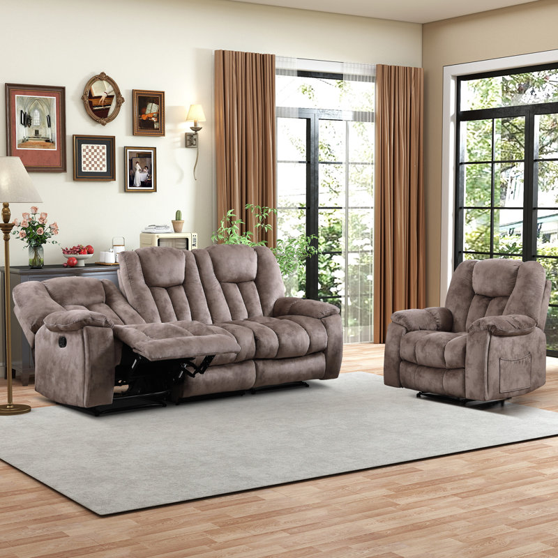 Ensemble de salon inclinable en microsuède 2 pièces avec porte-gobelets, Brun