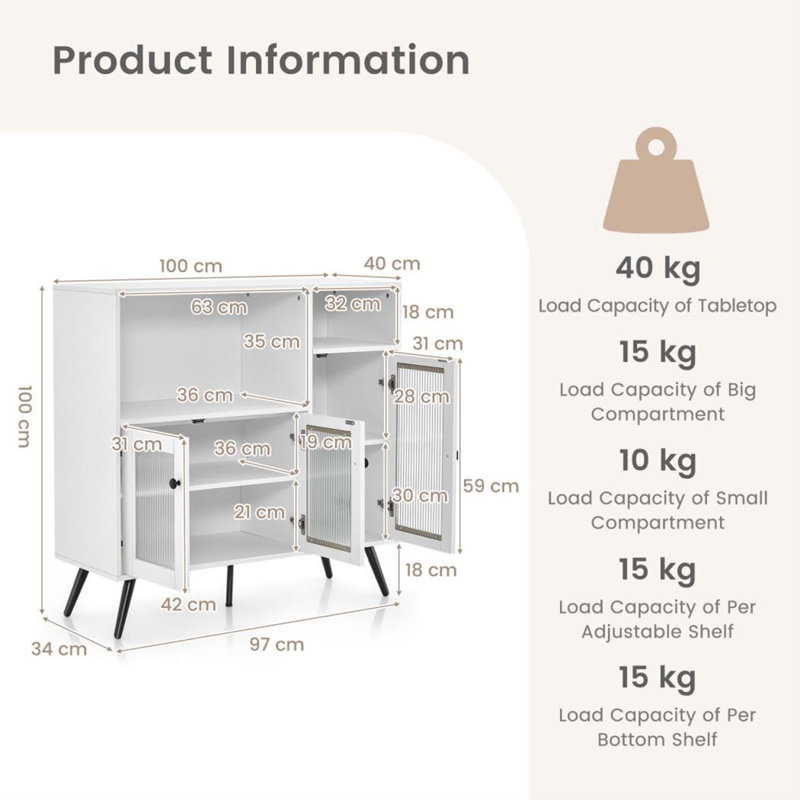Thermia 97cm Sideboard, White