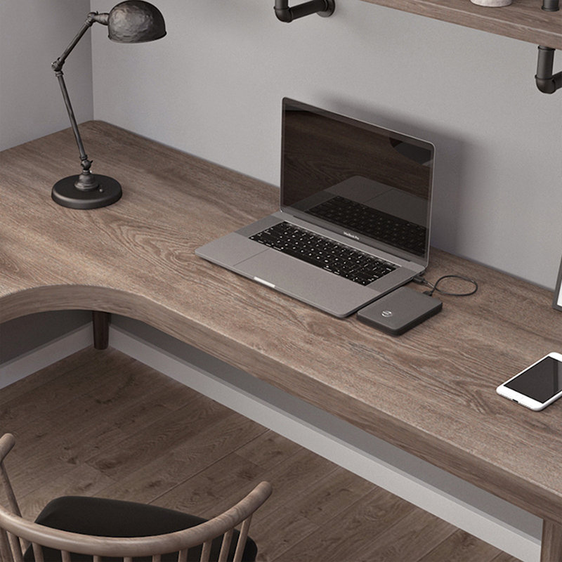 Light-walnut L-Shaped Solid Wood desk, Right Hand Return, 29.53" H x 70.87" W x 39.37" D