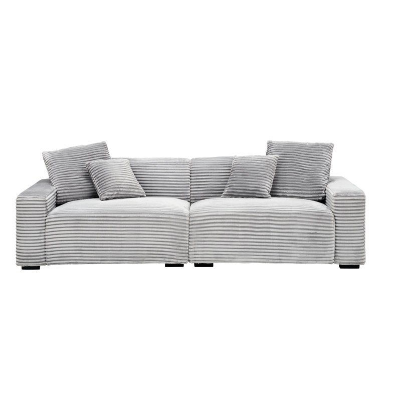 107,68 pouces 4 velours côtelé gris, 4 taies d'oreiller amovibles, confortable pour regarder la télévision, tache longue,