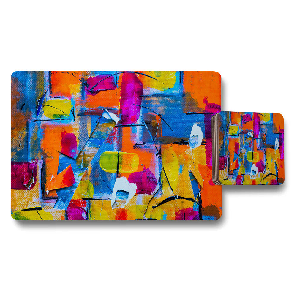 Abstract Colorful Placemat And Coaster Set For Dining Table