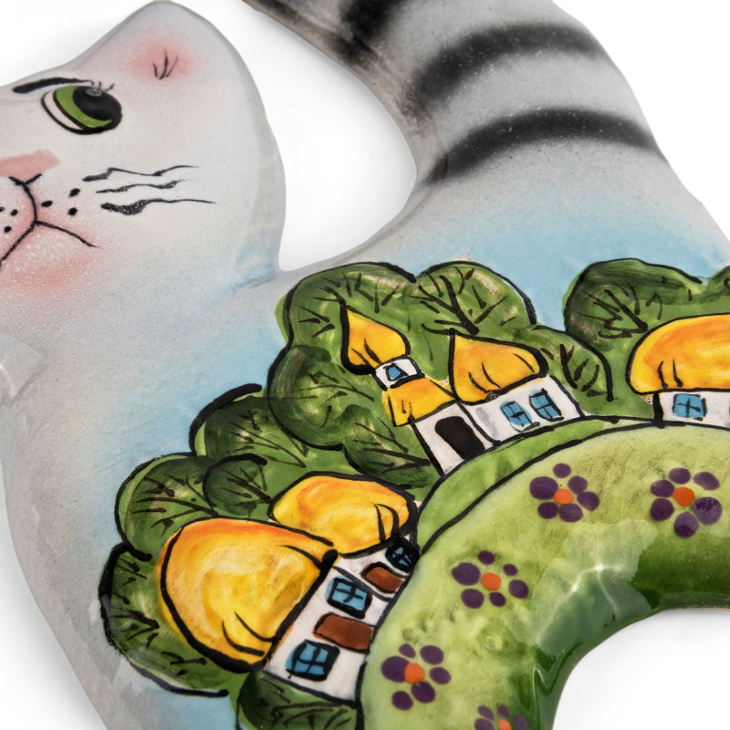Cat / Village Ceramic Hanging Wall Decoration
