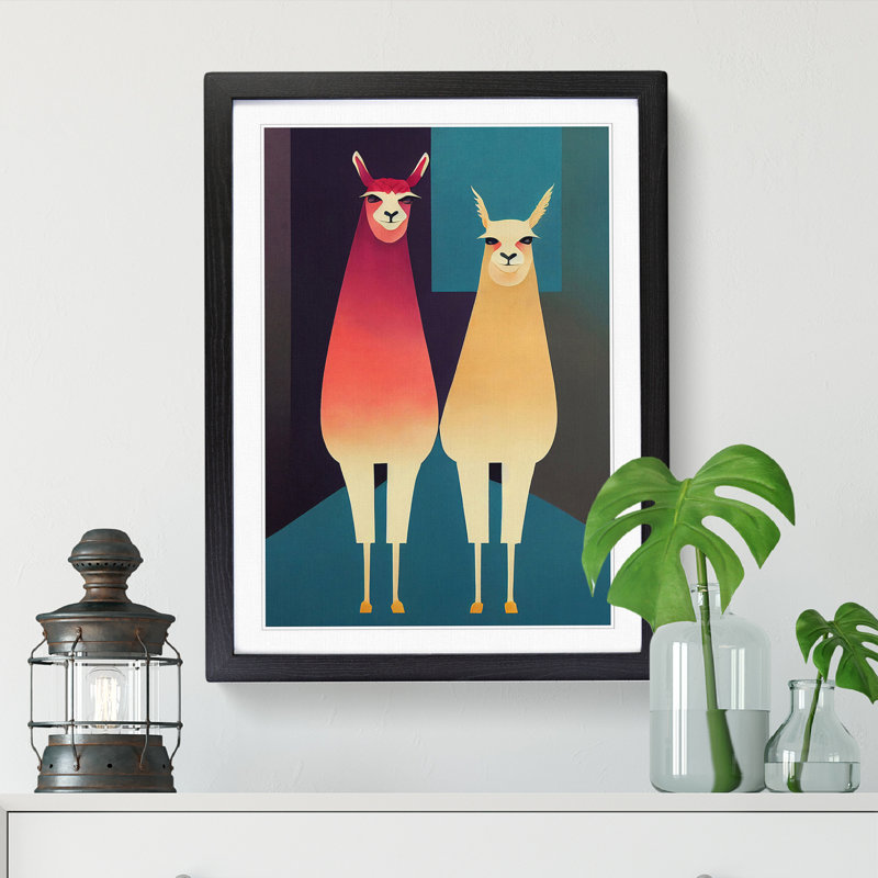 Llama Duo - Single Picture Frame Print, Black, 46cm H x 34cm W x 2cm D