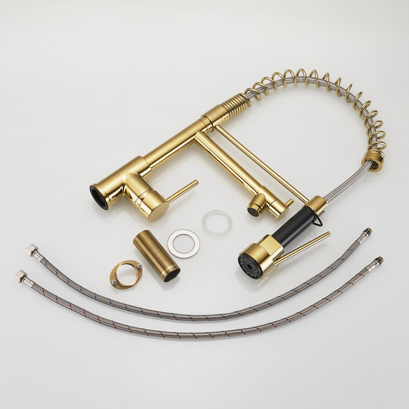 Gold Pull-Down Sprayer Commercial Kitchen Faucet with Single Lever