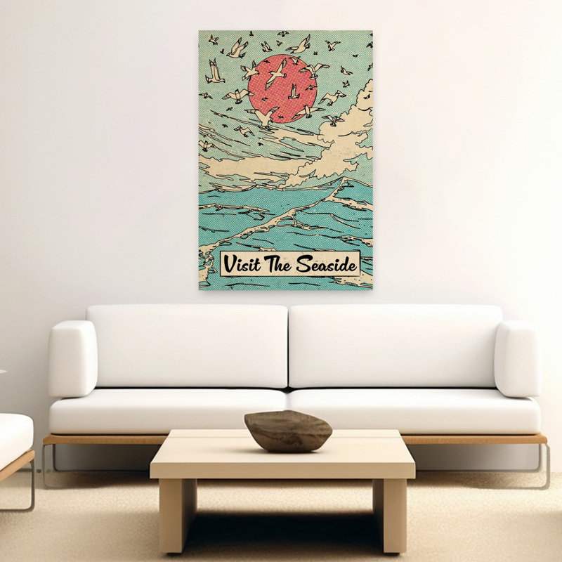 Contemporary Art Bold Retro Vibrant Seagull Bird Coastal Wall Art by Nicholas - Wrapped Canvas Print, 152.4 cm H x 101.6 cm W