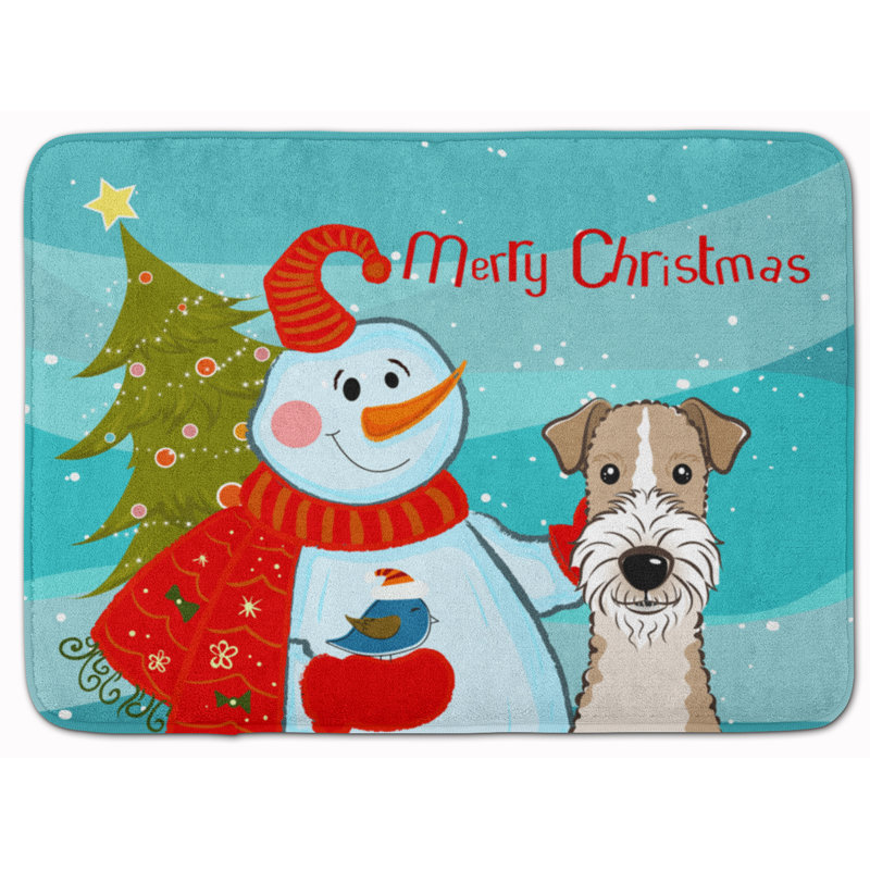 Tapis pour salle de bain en mousse à mémoire de forme en mousse bonhomme de neige avec fils terrier fox