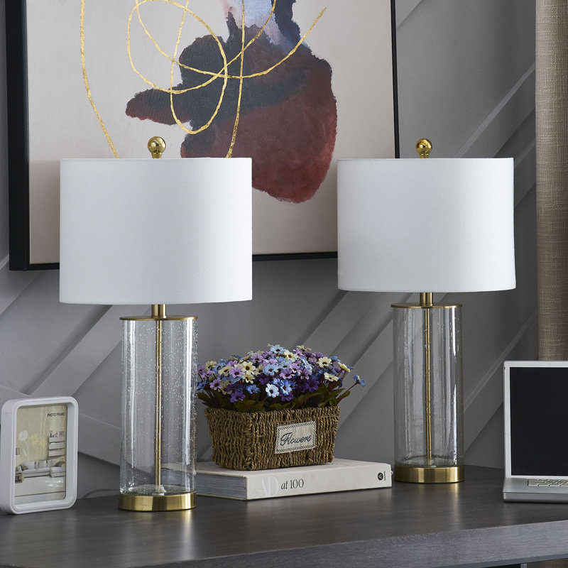 Brokk 23.75" Metal Glass Table Lamp Set, Golden