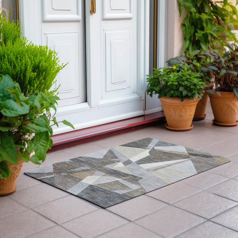 Tapis taupe Claudian ACN1613 intérieur / extérieur lavable à la machine, Rectangle 1 pi 8 po x 2 pi 6 po