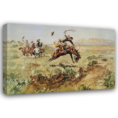 ArtDirect Russell, Charles Marion Gallery Wrapped Canvas Art Titled: Bronco Busting