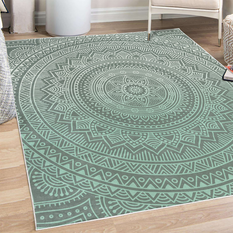 Tapis bleu sarcelle pâle, Rectangle 5 pi 2 po x 7 pi 6 po