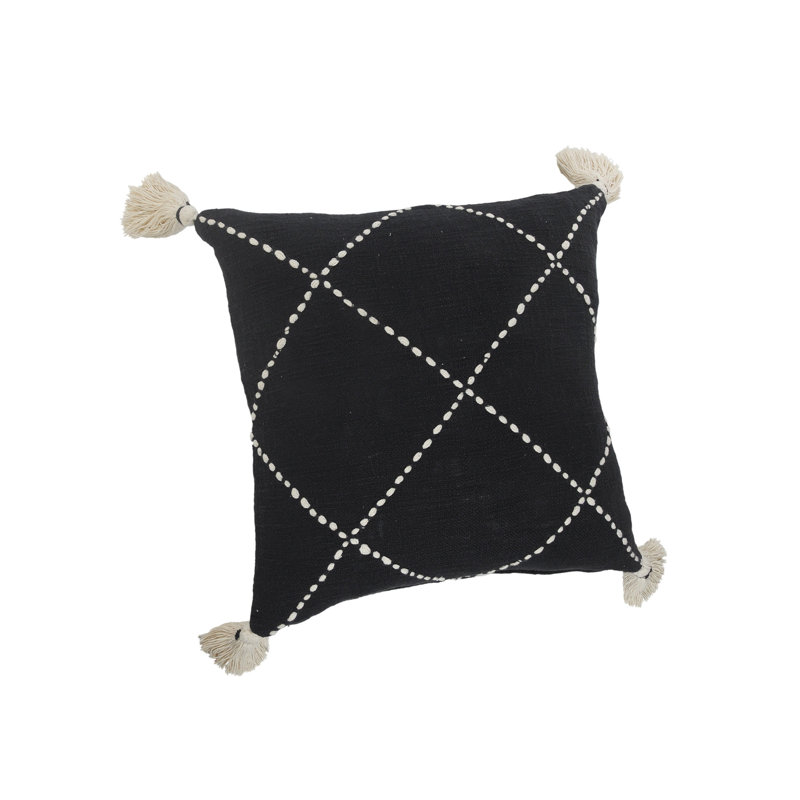 20" X 20" White And Black 100% Cotton Geometric Zippered Pillow