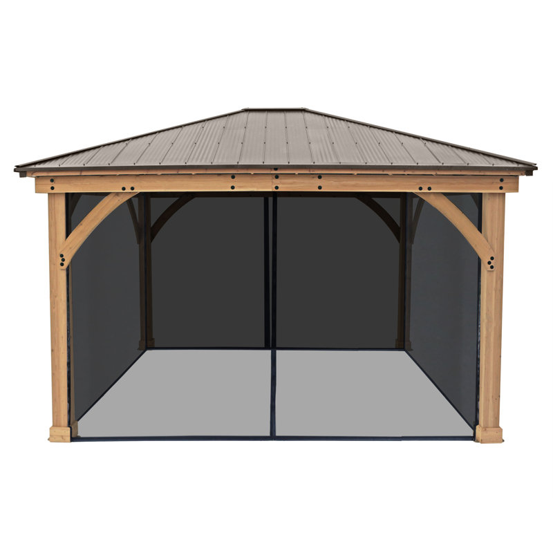 11' x 13' Meridian Gazebo Mosquito Mesh Kit  Premium Phifer UV-Resistant Mesh with Easy Glide Tracks and Full-Length Zippered Panels