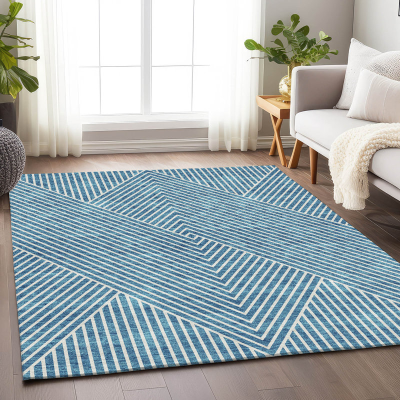 Premium Machine Washable Prisco Teal Rug, Rectangle 3' x 5'