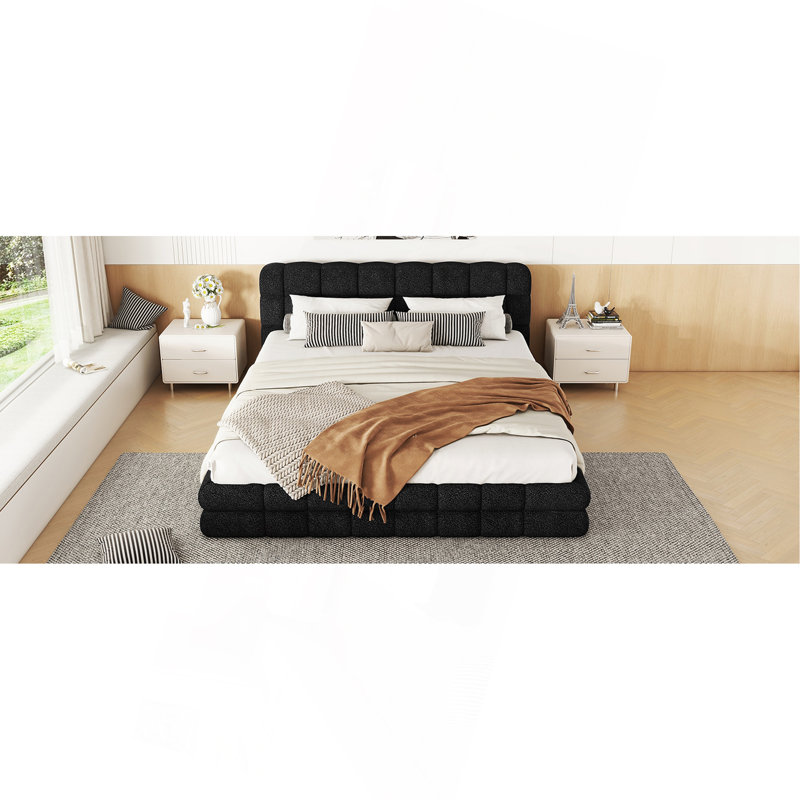 Queen Size Upholstered Platform Bed, Black