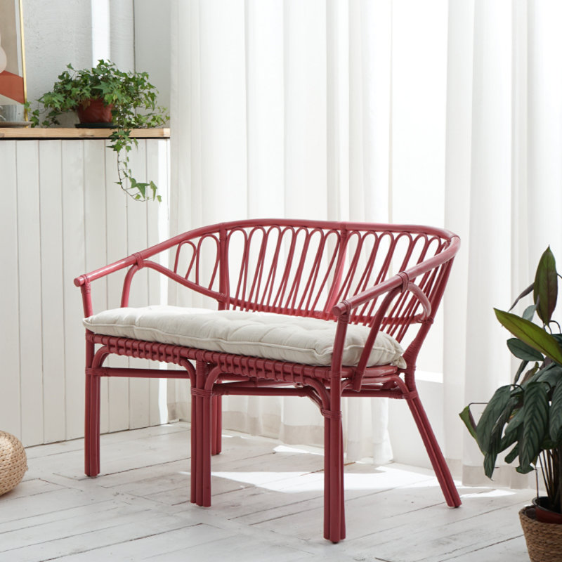 Banc en rotin moderne et simple, Rouge, blanc cassé