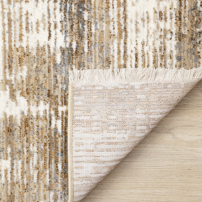 Tapis à motif abstrait moderne beige et gris Serene, Rectangle 7 pi 10 po x 10 pi 2 po