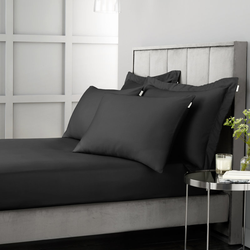 400 Thread Count 100% Cotton Sateen Fitted Sheet, King (5'), Black