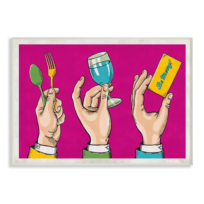 «Eat Drink Be Merry Neon Pink Comic Book Design» par Ester Kay, impression sur toile, Plaque murale