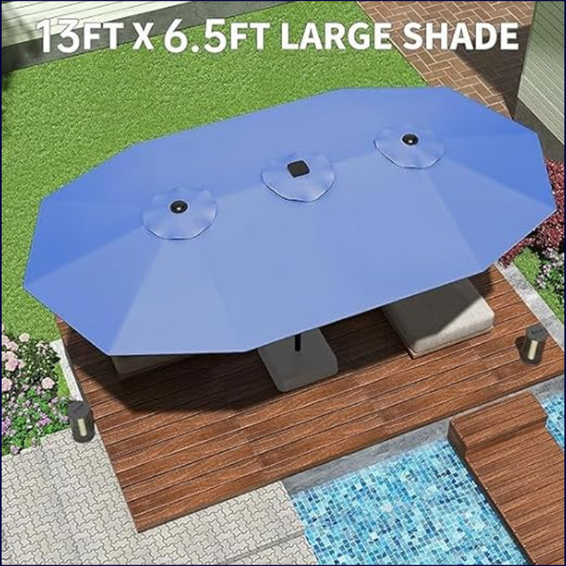 13Ft Large Patio Umbrella - Double-Sided Outdoor Market Rectangle Umbrella, Uv Protection, Sturdy Frame, Easy To Open And Close, Wind Resistant