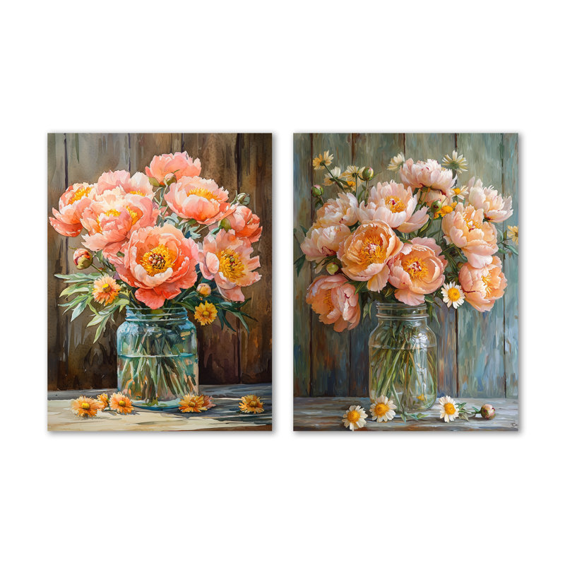«Golden Hour», ensemble de 2 reproductions d'art mural en métal botanique, 32" H x 48" W
