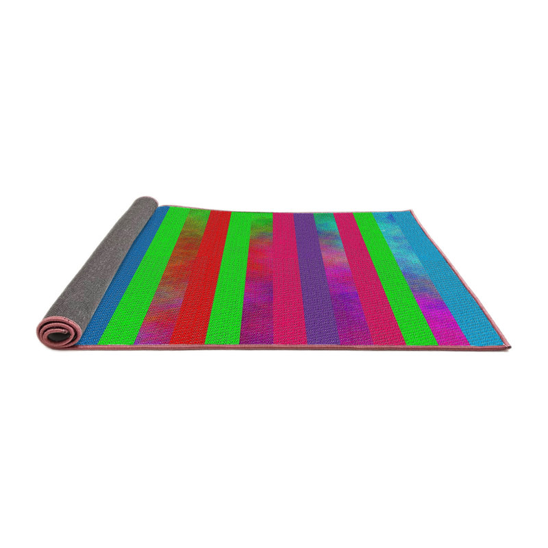 Tapis rayé rouge / vert / bleu Elloree, Rond 7 pi