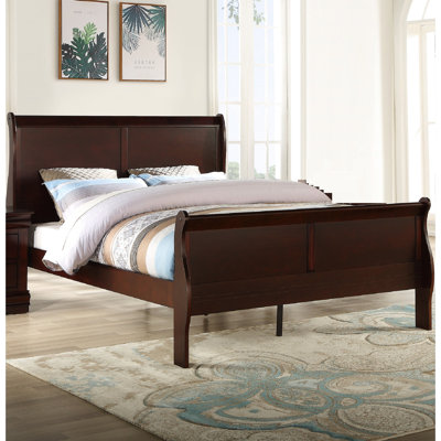 Lit double au fini cerisier brun, meubles de chambre à coucher en bois massif, tiroir français et lit confortable au design brun, style pour une vie propre
