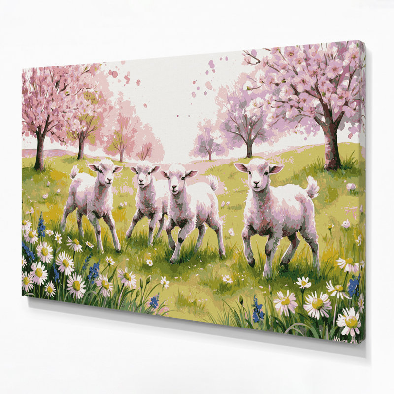 «Farm Spring Lambs», art mural sur toile beige, H 11 po x l 14 po