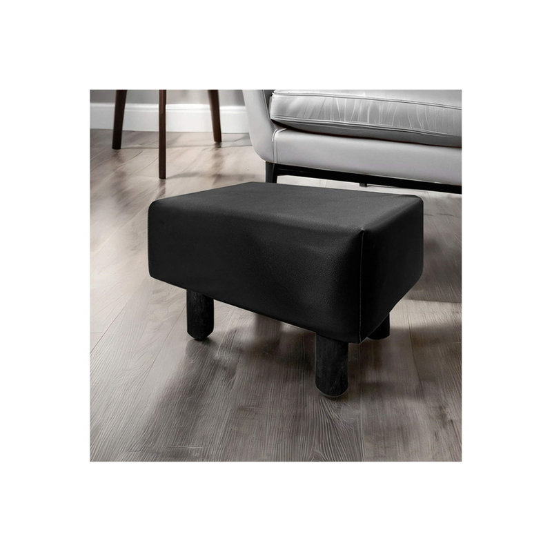 Ensemble de 2 repose-pieds contemporains en similicuir noir avec pieds en bois massif
