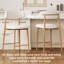 Ensemble de 2 tabourets de bar de style Mid-Century modernes, chaises de bar rembourrées en lin beige, siège incurvé ergonomique avec pieds en métal grain de noyer, capacité de poids de 300 lb pour le bar de l'îlot de cuisine-1646848380-1646848383
