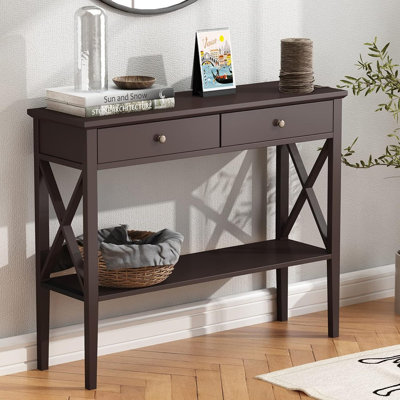 Console avec tiroirs, tabouret d'appoint en bois