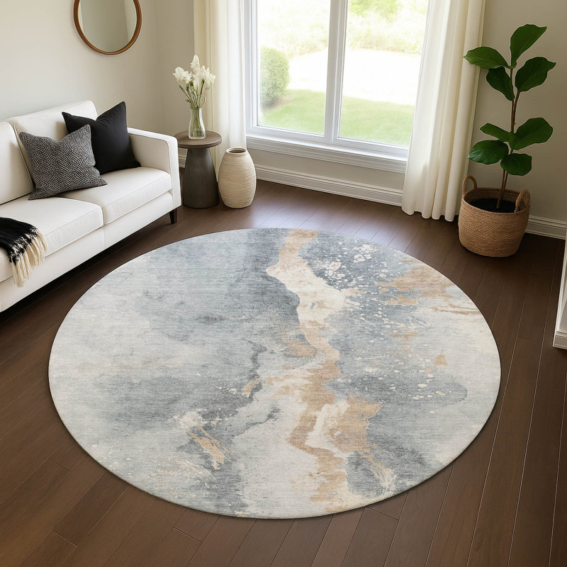 Premium Machine Washable Varroville AMF1712 Abstract Rug, Round 8'