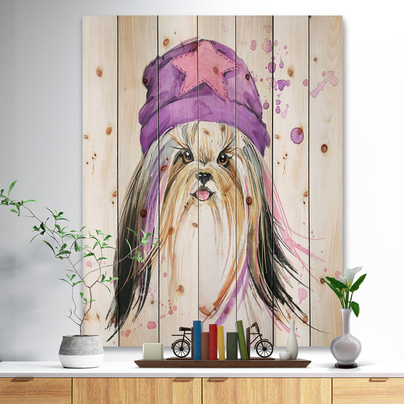 Alfaro «Cute Dog with Starred Hat», peinture, H 40 po x l 30 po x P 1,5 po, Bois