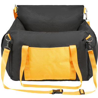 Siège d'auto pour chien pour petits animaux de compagnie, noir, style enclos, imperméable, rembourrage, rembourrage, ceintures, ceinture, poignées latérales, rangement, dossiers hauts, housse lavable pour chiens de 25 lb et moins, conception entièrement fermée,