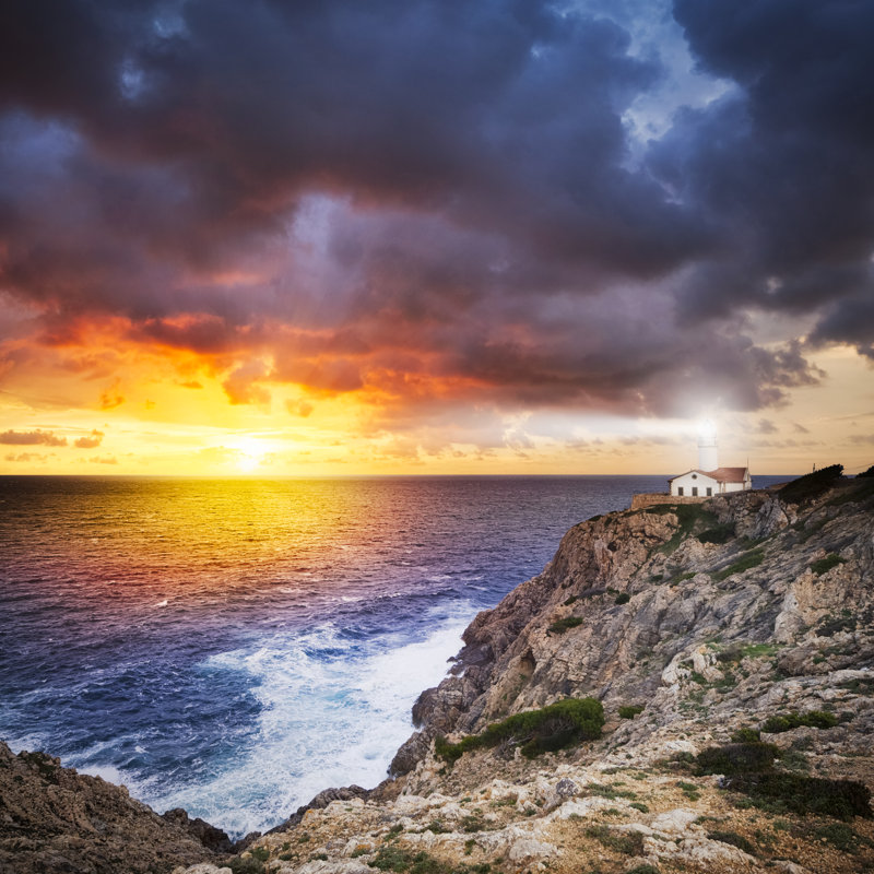 Sunset Lighthouse by Cinoby - Wrapped Canvas Print, 30cm H x 30cm W
