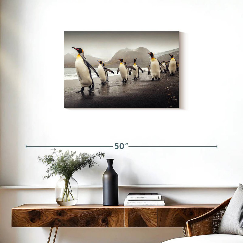 Brampt Penguins Along The Beach, 20" H x 30" W