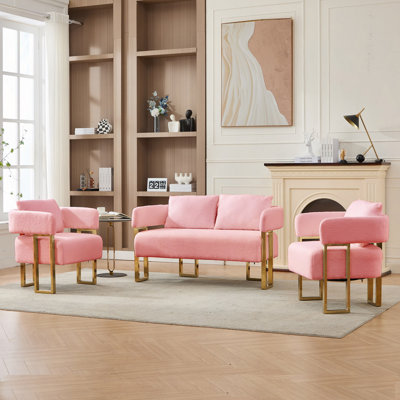 Decorative Chair, Living Room Side Chair With Gold Metal Legs, No Wheels, Suitable For Dressing Area, Reception Room, Office,Teddy Fleece Upholstered Metal Foot Sofas