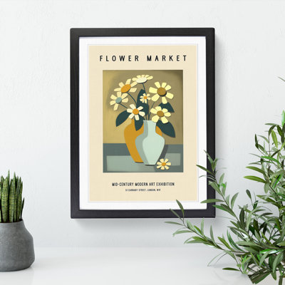 Mid Century Flower Market Exhibition No.8 - Single Picture Frame Print on Wood
