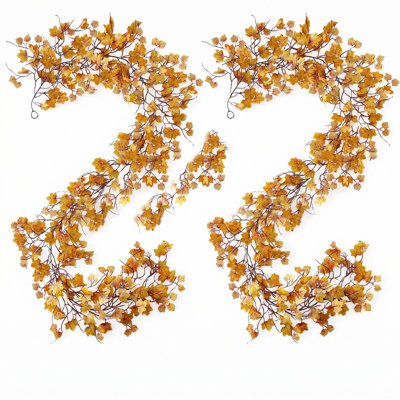 2 Pack Fall Maple Leaf Garland Clearance - 6.5ft/Piece Artificial Fall Foliage Garland Autumn Decoration for Home Wedding Halloween Party Thanksgiving