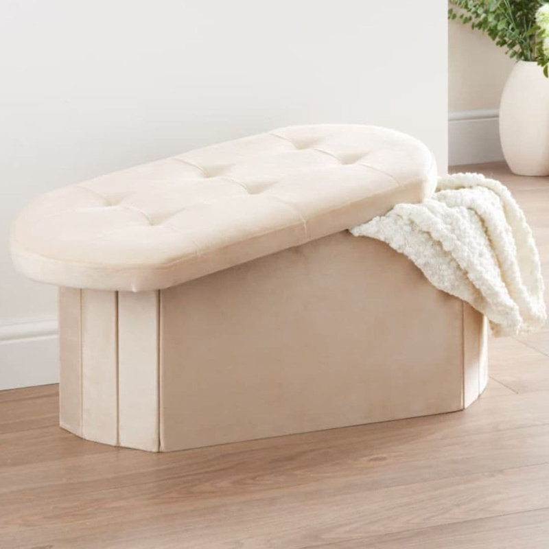 110cm Wide Velvet Oval Footstool Ottoman, Cream